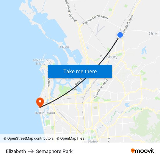 Elizabeth to Semaphore Park map