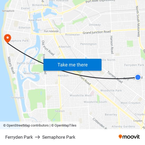 Ferryden Park to Semaphore Park map