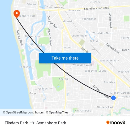 Flinders Park to Semaphore Park map