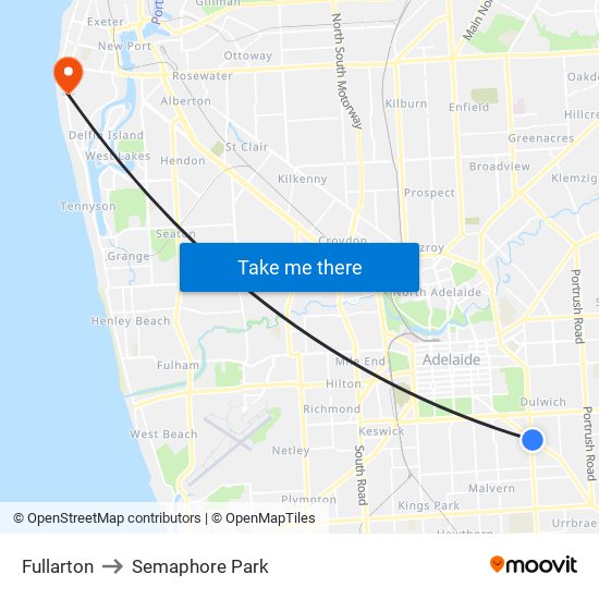 Fullarton to Semaphore Park map