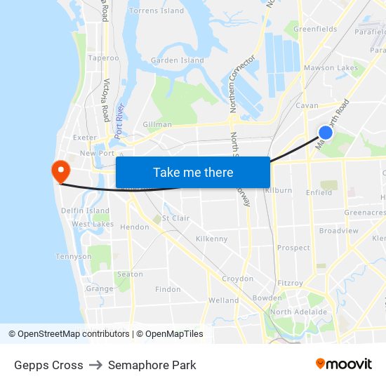 Gepps Cross to Semaphore Park map