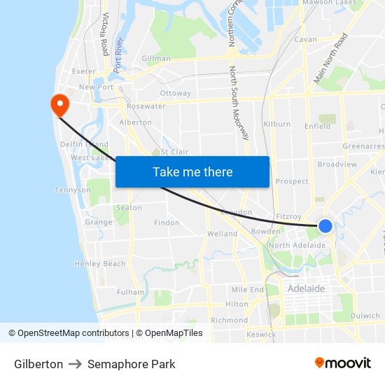 Gilberton to Semaphore Park map