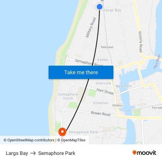 Largs Bay to Semaphore Park map