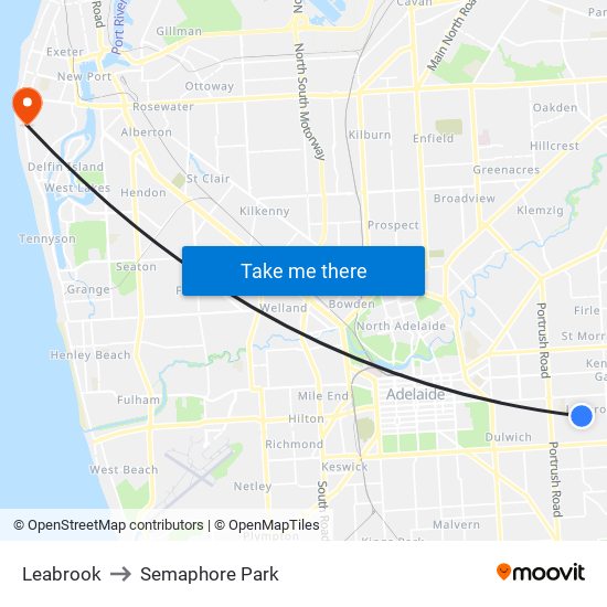 Leabrook to Semaphore Park map