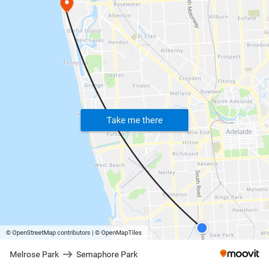 Melrose Park to Semaphore Park map