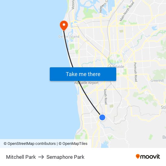 Mitchell Park to Semaphore Park map