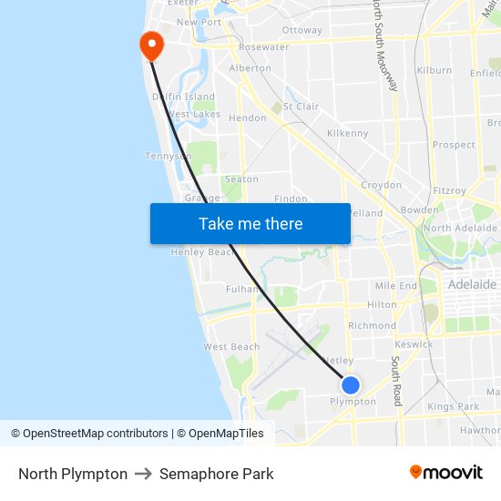 North Plympton to Semaphore Park map