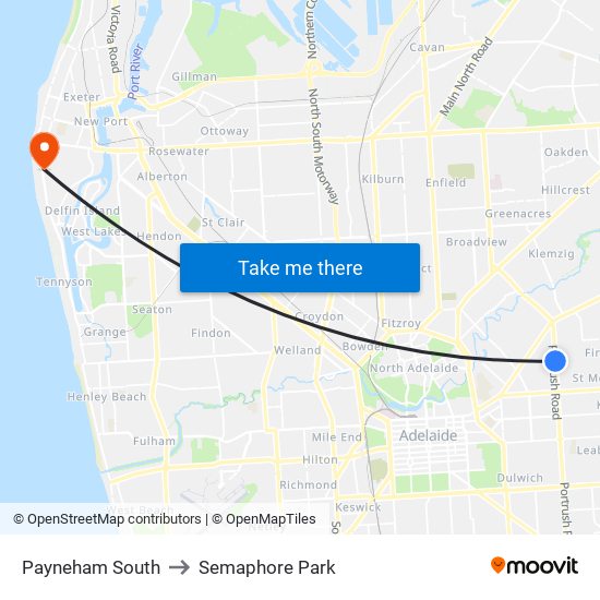 Payneham South to Semaphore Park map