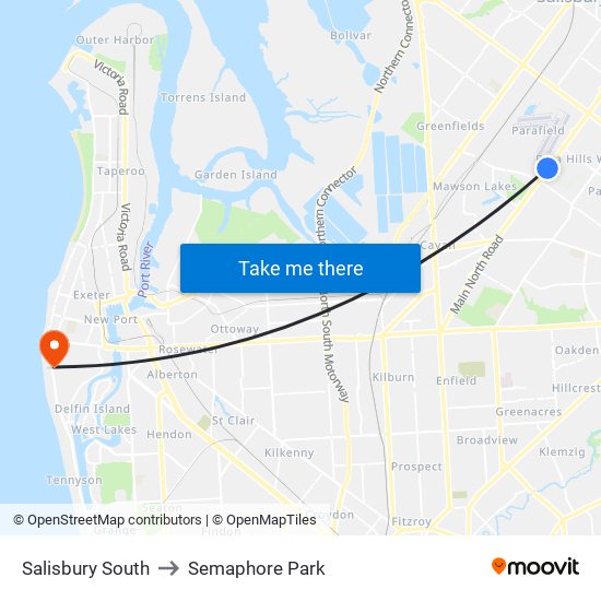 Salisbury South to Semaphore Park map