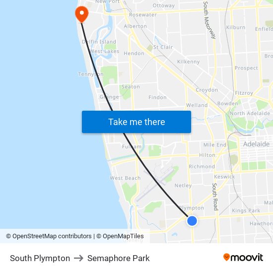 South Plympton to Semaphore Park map