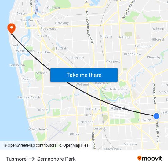 Tusmore to Semaphore Park map