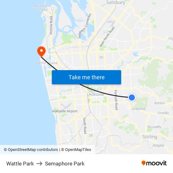 Wattle Park to Semaphore Park map
