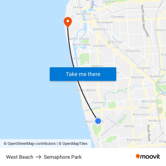 West Beach to Semaphore Park map