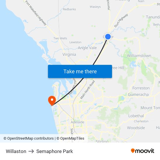 Willaston to Semaphore Park map