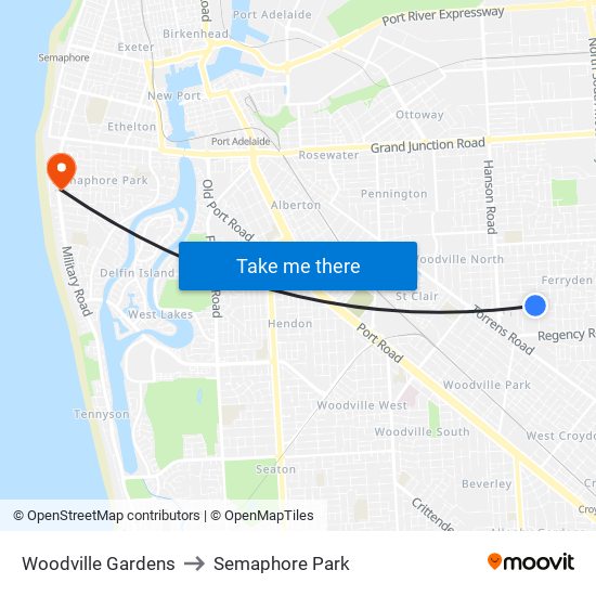 Woodville Gardens to Semaphore Park map