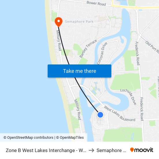 Zone B West Lakes Interchange - West side to Semaphore Park map