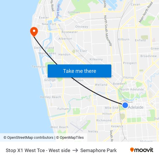 Stop X1 West Tce - West side to Semaphore Park map