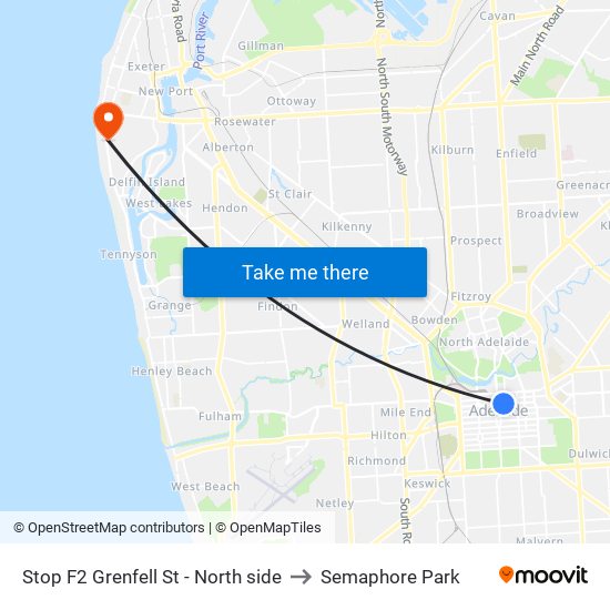 Stop F2 Grenfell St - North side to Semaphore Park map