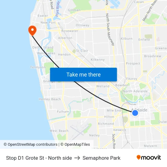Stop D1 Grote St - North side to Semaphore Park map