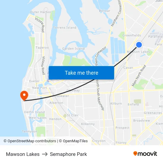 Mawson Lakes to Semaphore Park map