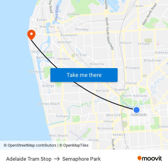 Adelaide Tram Stop to Semaphore Park map