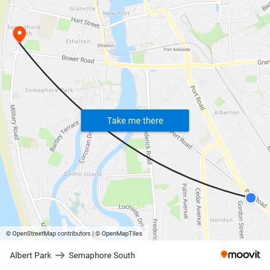 Albert Park to Semaphore South map