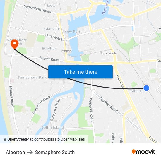 Alberton to Semaphore South map