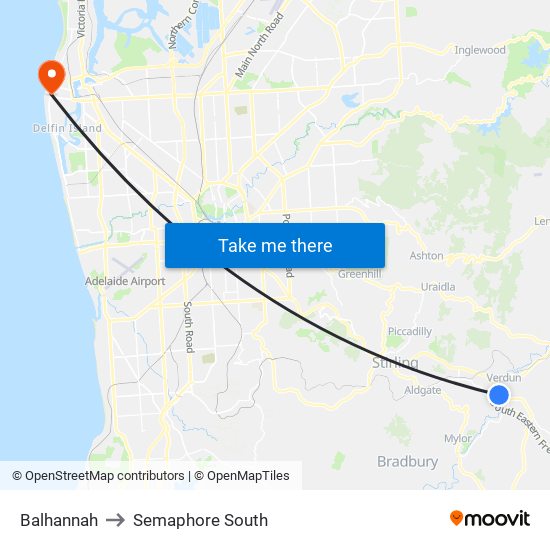 Balhannah to Semaphore South map