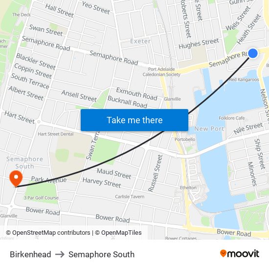 Birkenhead to Semaphore South map