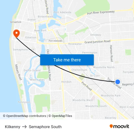 Kilkenny to Semaphore South map