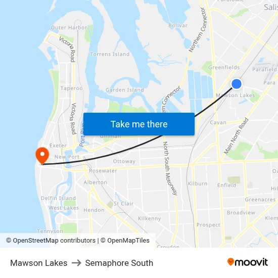Mawson Lakes to Semaphore South map