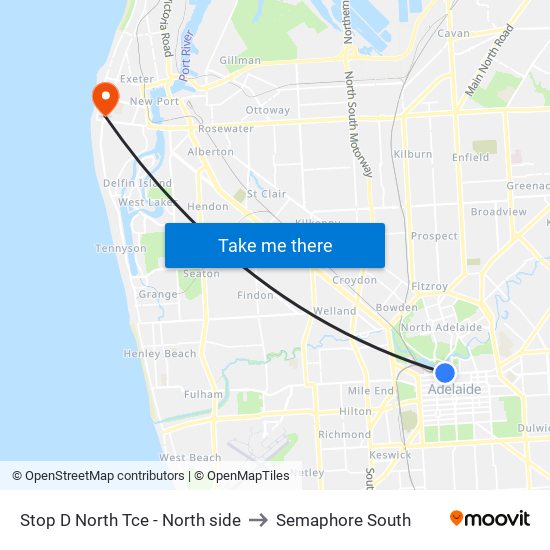 Stop D North Tce - North side to Semaphore South map