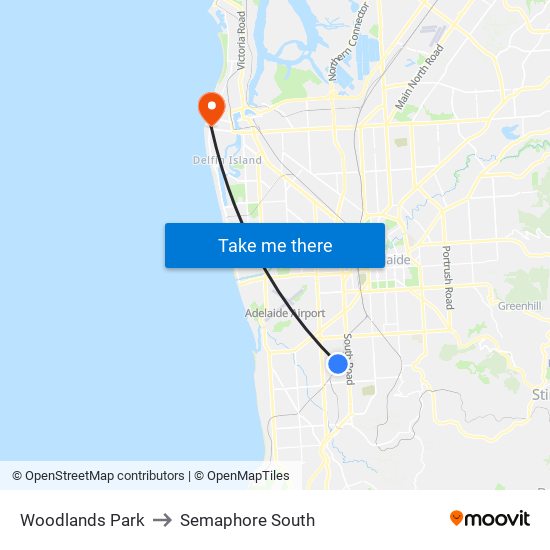 Woodlands Park to Semaphore South map