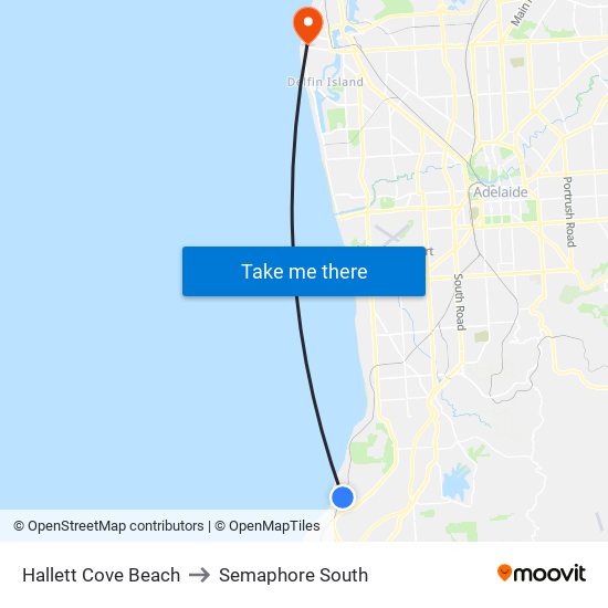 Hallett Cove Beach to Semaphore South map