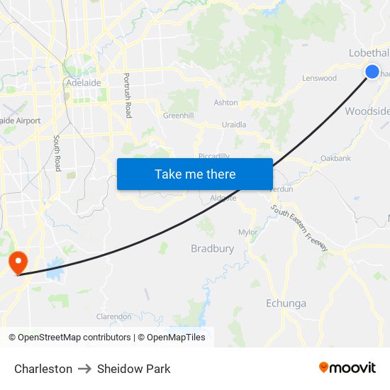 Charleston to Sheidow Park map