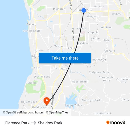 Clarence Park to Sheidow Park map