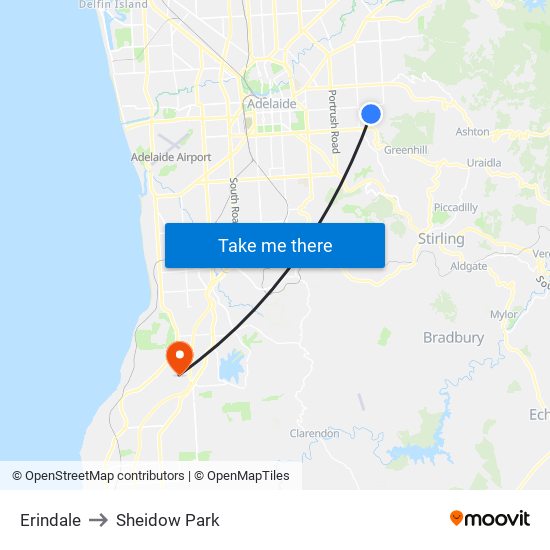 Erindale to Sheidow Park map