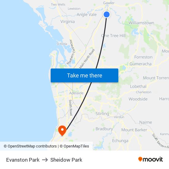 Evanston Park to Sheidow Park map