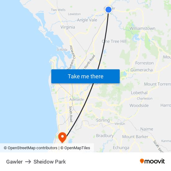 Gawler to Sheidow Park map