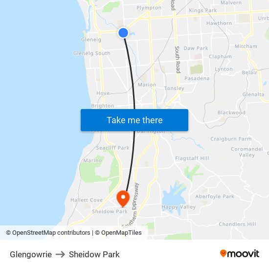 Glengowrie to Sheidow Park map