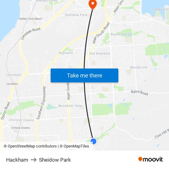 Hackham to Sheidow Park map