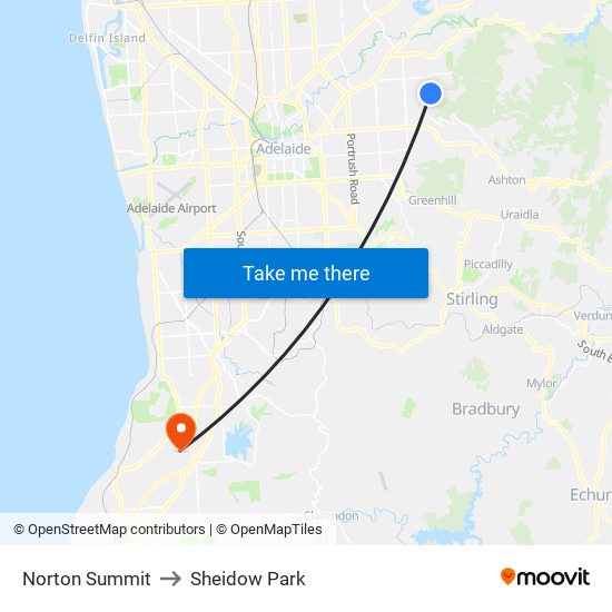Norton Summit to Sheidow Park map