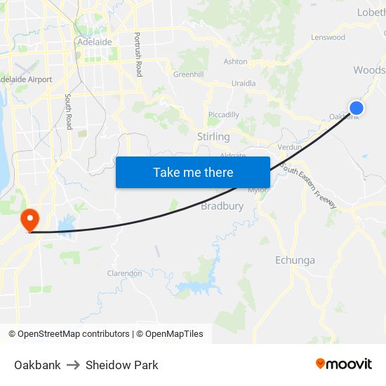 Oakbank to Sheidow Park map
