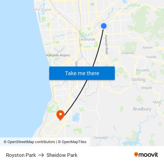 Royston Park to Sheidow Park map