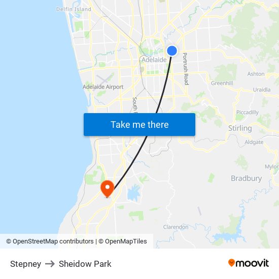 Stepney to Sheidow Park map