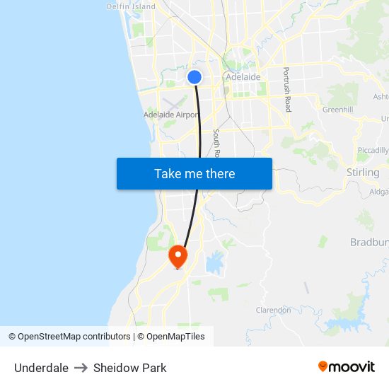 Underdale to Sheidow Park map