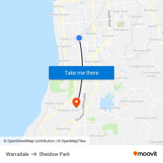 Warradale to Sheidow Park map