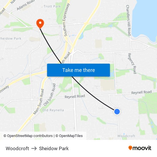 Woodcroft to Sheidow Park map