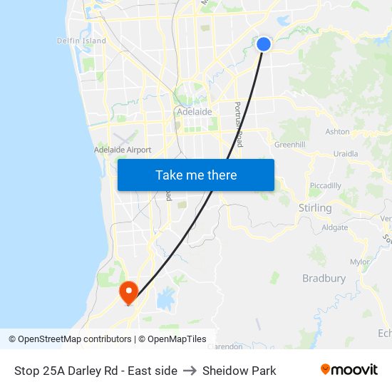 Stop 25A Darley Rd - East side to Sheidow Park map