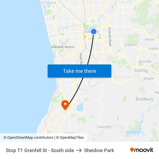 Stop T1 Grenfell St - South side to Sheidow Park map